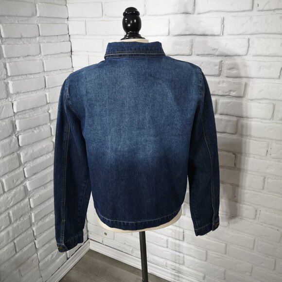 Per Se Ladies Size Large Medium Wash Offset Full Zipper Straight Fit Jean Jacket - Picture 2 of 10